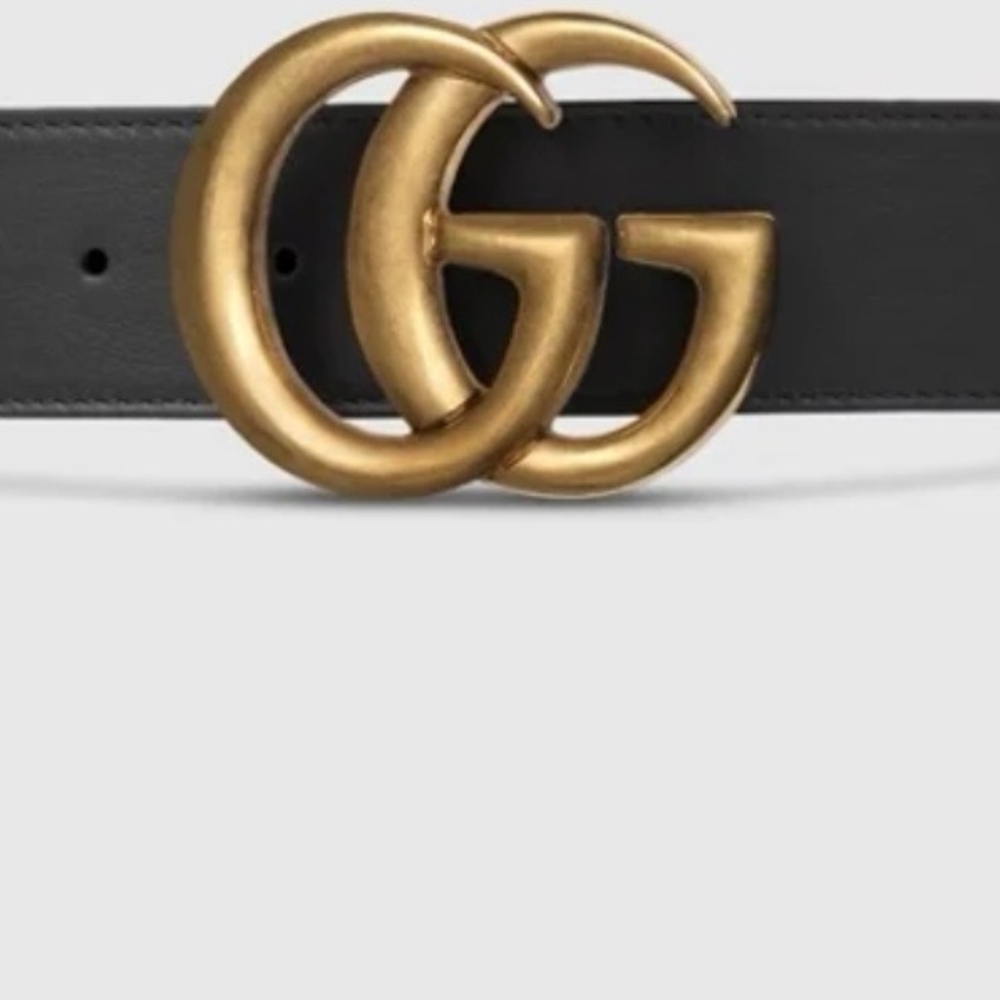 Black Leather Belt with Gold GG Buckle